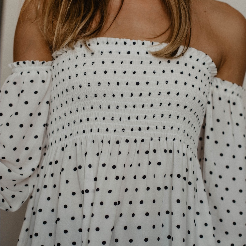 Navy and white off the shoulder top